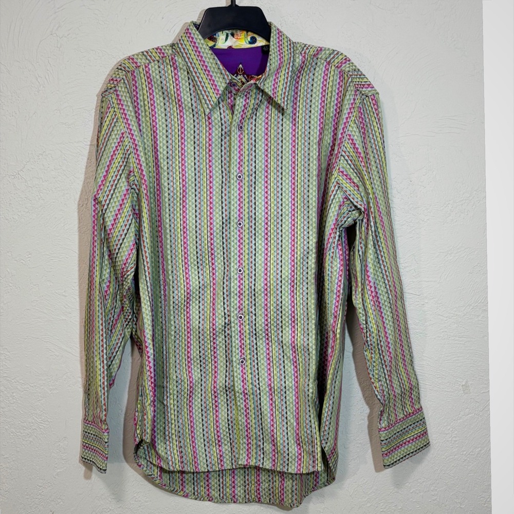 Robert Graham - BOLD - Button Down Shirt Mens L Multicolor Geometric Stripe
